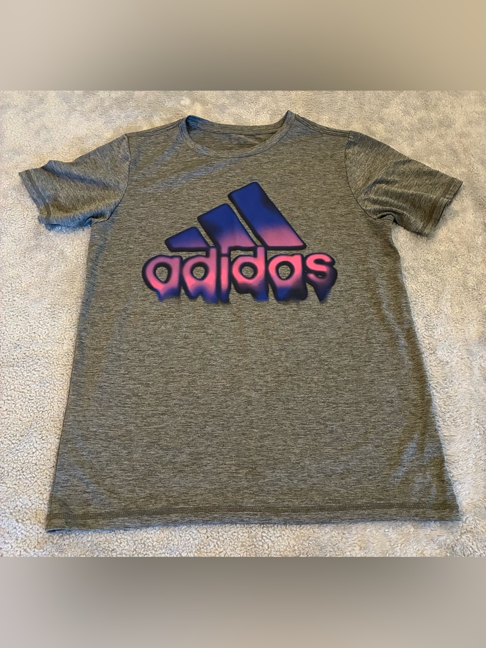 Women’s adidas Gray Short Sleeve Tee  with Blue and Purple Gradient Logo Size S